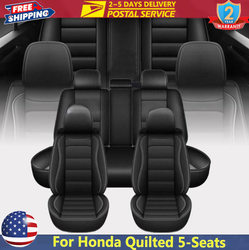 Leather Car Seat Covers Full Set Universal - Czarne uniwersalne pokrowce na siedzenia 5-osobowe