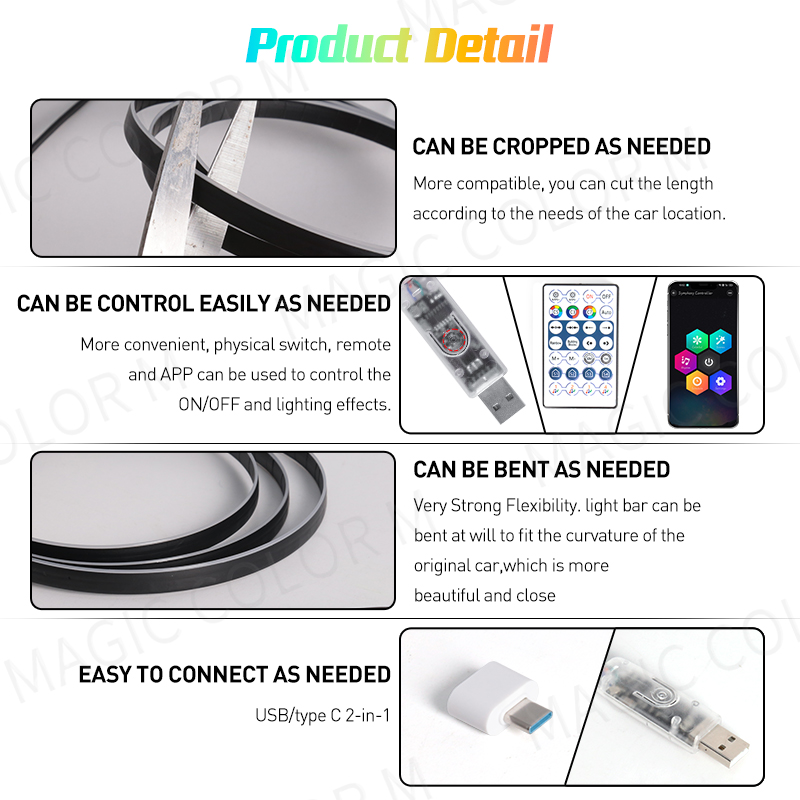 Vegetting 140cm Samochodowe oś – Led Ambient Interior Car Lights App Control recenzja i cena