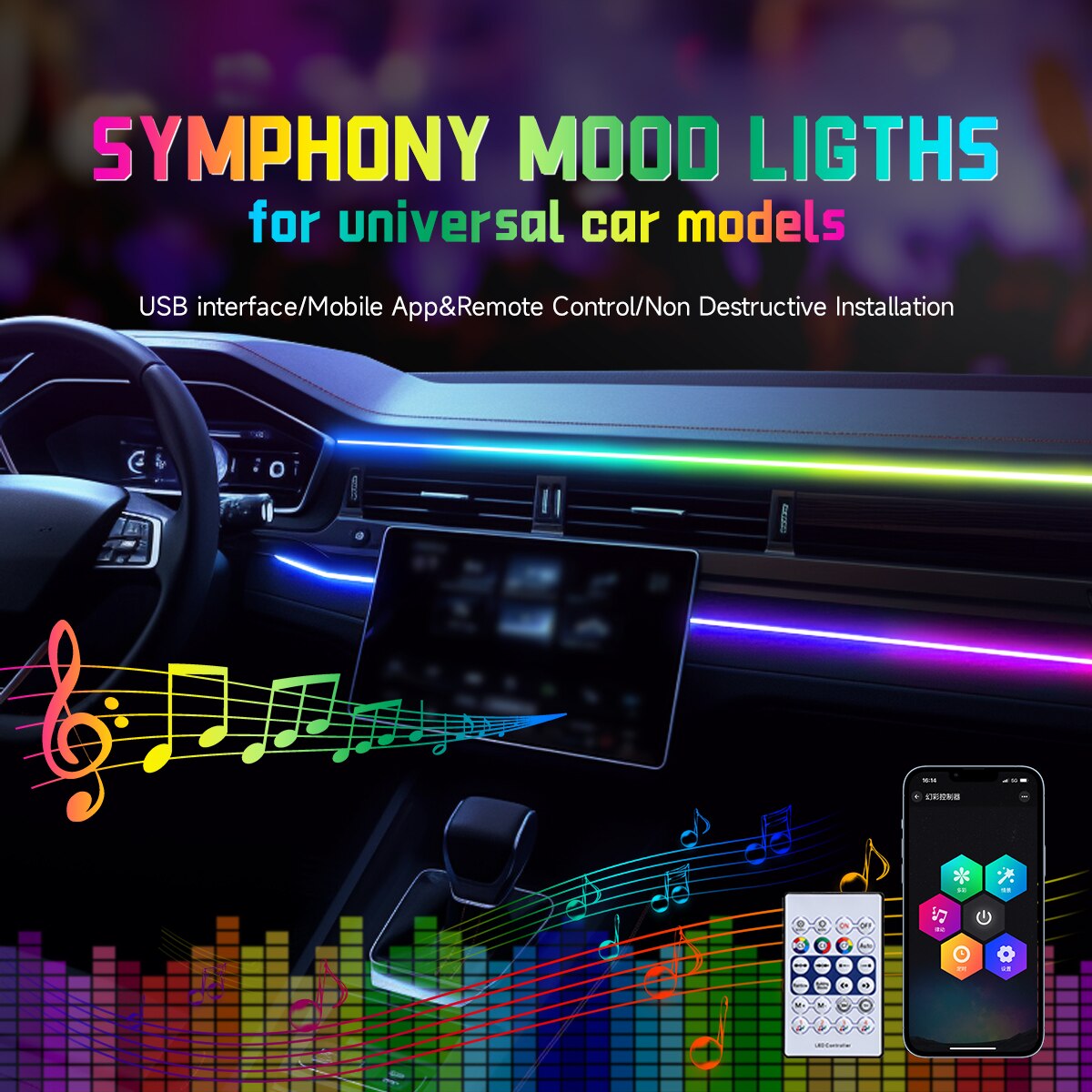 Samochodowe oświetlenie otocze – Led Ambient Interior Car Lights App Control recenzja i cena