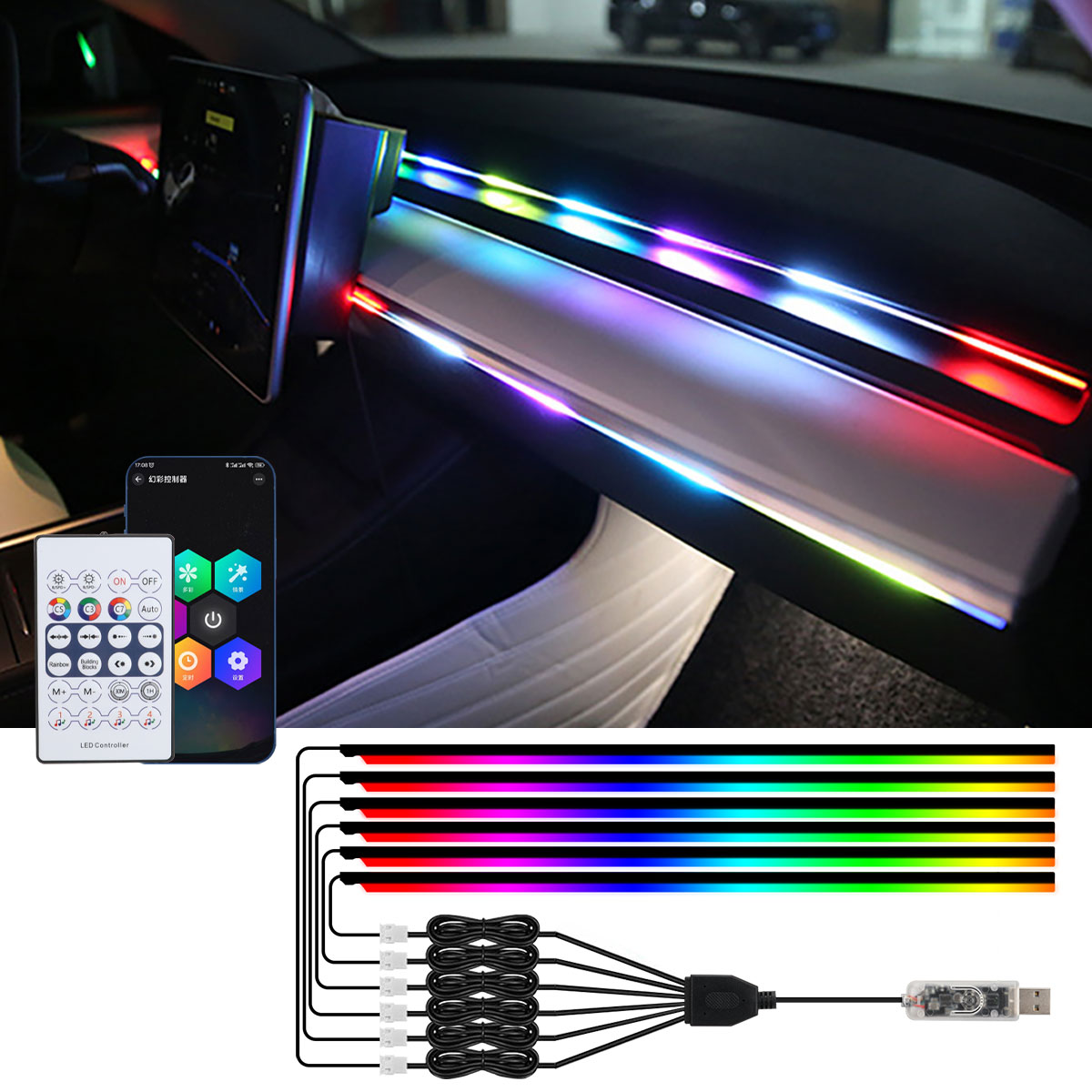 6/10 w 1 Samochodowe oświetlen – Led Ambient Interior Car Lights App Control recenzja i cena
